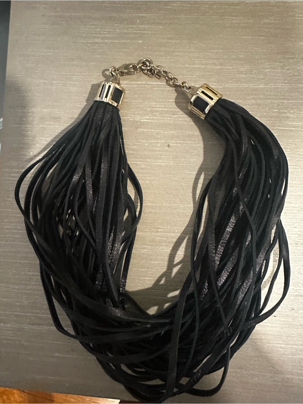 Black Multi-Strand Tassel Necklace - 12-Row Statement Necklace